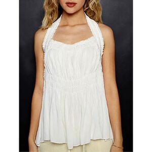 POL Off White Smocked Halter Top Backless Sleeveless Boho Flowy Tank Medium NEW